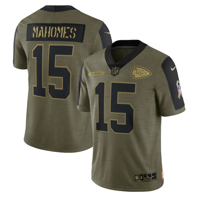 mens nike patrick mahomes olive kansas city chiefs 2021 salute to service limited player jersey